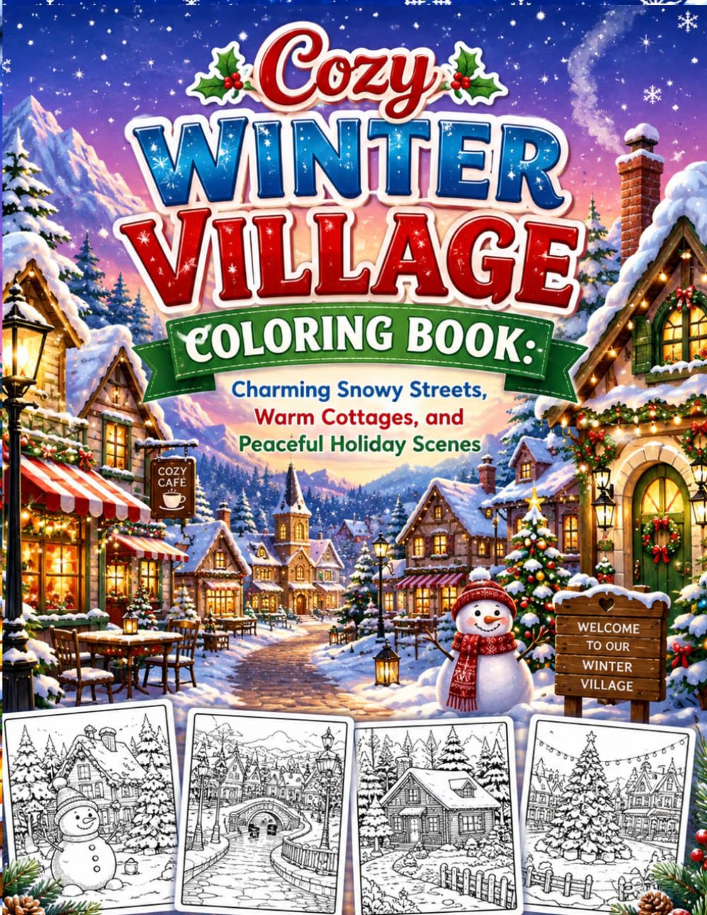 Cozy Winter Village Coloring Book: Charming Snowy Streets, Warm Cottages, and Peaceful Holiday Scenes baixar livro de graça