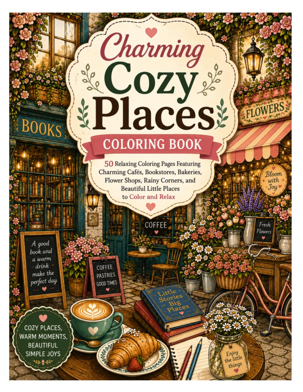 capítulo por capítulo baixar Charming Cozy Places Coloring Book: 80 Relaxing Coloring Pages Featuring Charming Bookstores, Cozy Bakeries, Flower Shops, Rainy Cafés, and Aesthetic Small Businesses