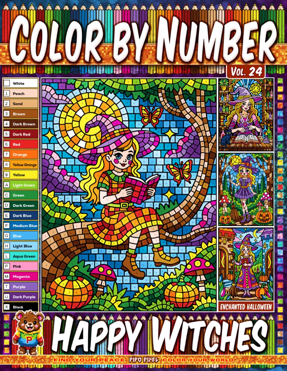 ler totalmente Color by Number Vol. 24 - Happy Witches: Enchanted Halloween Edition - 20 Pages in Diverse Art Styles - Charming Witches And Magical Halloween Nights (Premium Print: Diverse Art Styles)