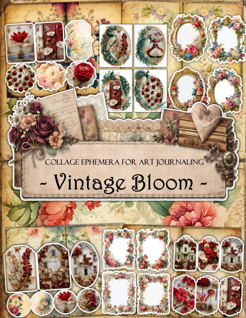 Vintage Bloom Ephemera Book: Junk Journal Papers, ATC Cards, Tags, Frames, Labels & Cut-Out Elements for Scrapbooking, Collage Art and Paper Crafts baixar livro de graça