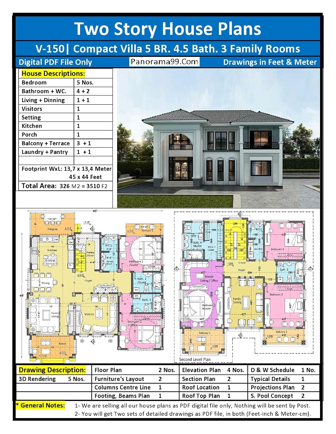 capítulo por capítulo baixar V-2150| 5 Five Bedroom House Plans, Blueprints, Duplex Modern Two Storey Tiny Home Design.: Digital Download | PDF Files | Drawings in Feet & Meter (Two Story House Plans Book 1) (English Edition)