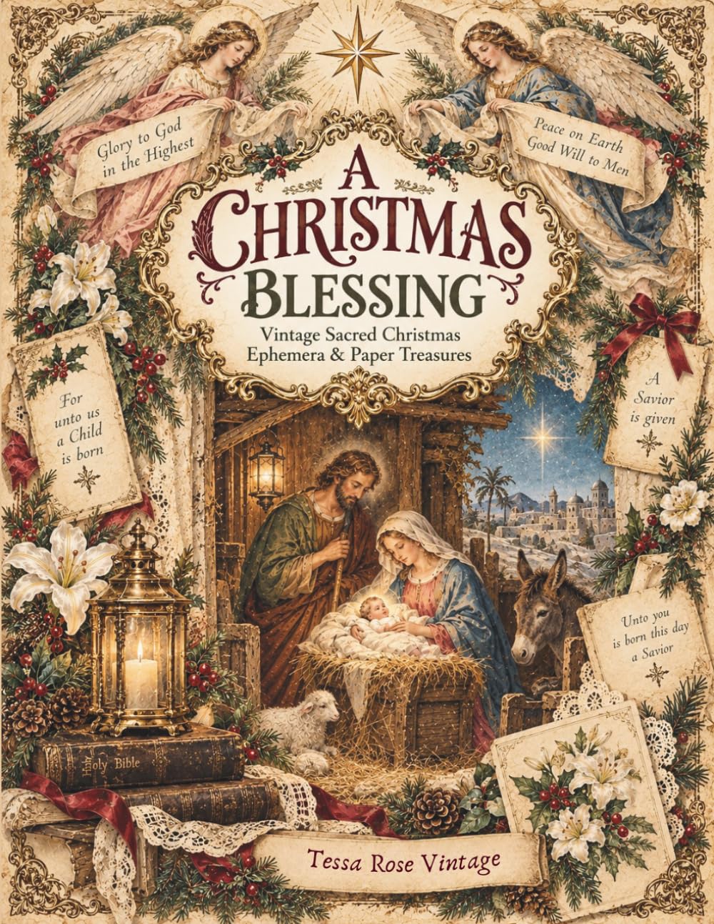 ler totalmente A Christmas Blessing Vintage Sacred Christmas Ephemera & Paper Treasures: Fussy Cuts & Decorative Pieces for Prayer Journals, Bible Journaling,... Decoupage, Mixed Media Art, Cut & Collage