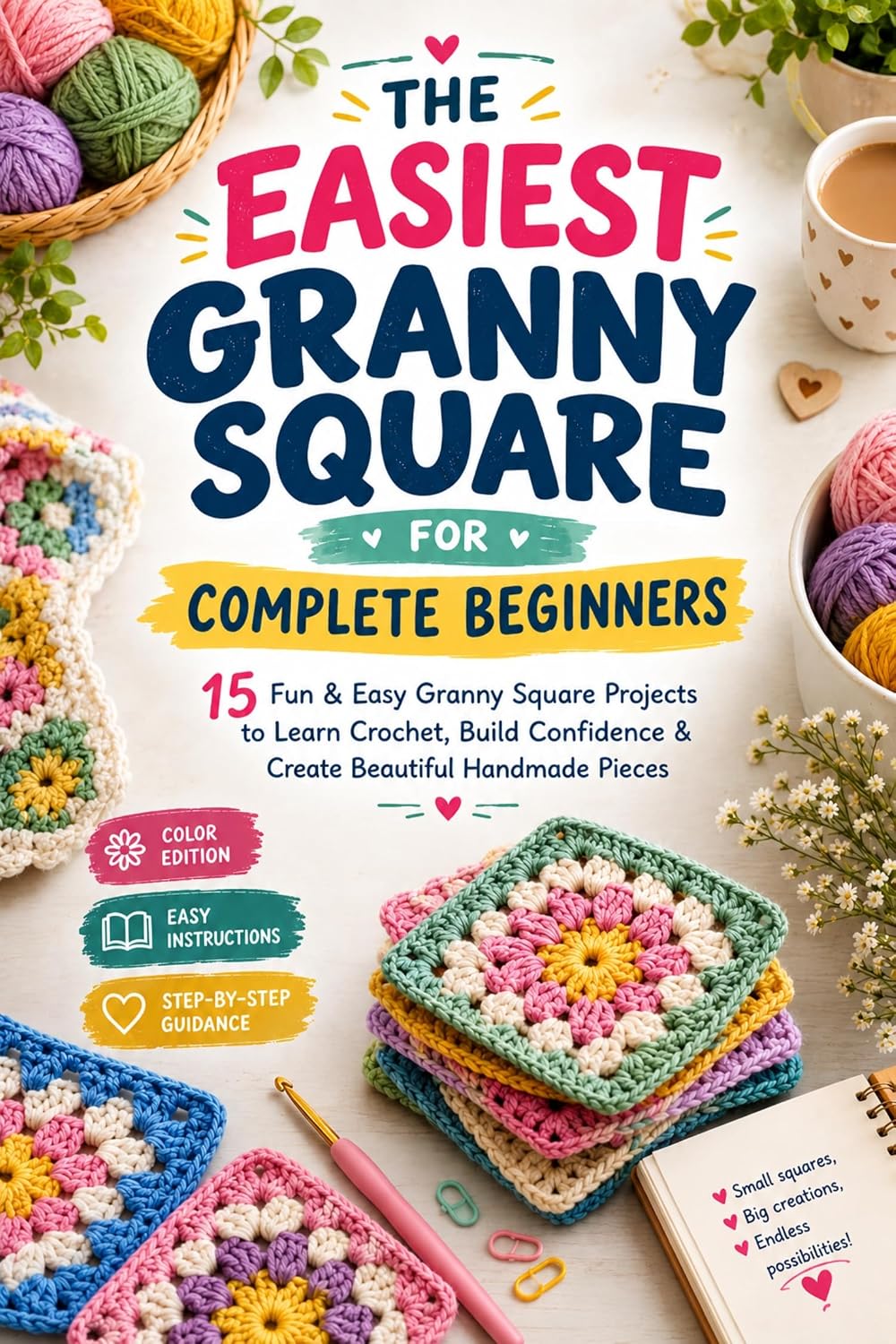ler totalmente The Easiest Granny Square for Complete Beginners: 15 Fun & Easy Granny Square Projects to Learn Crochet, Build Confidence & Create Beautiful Handmade Pieces (English Edition)