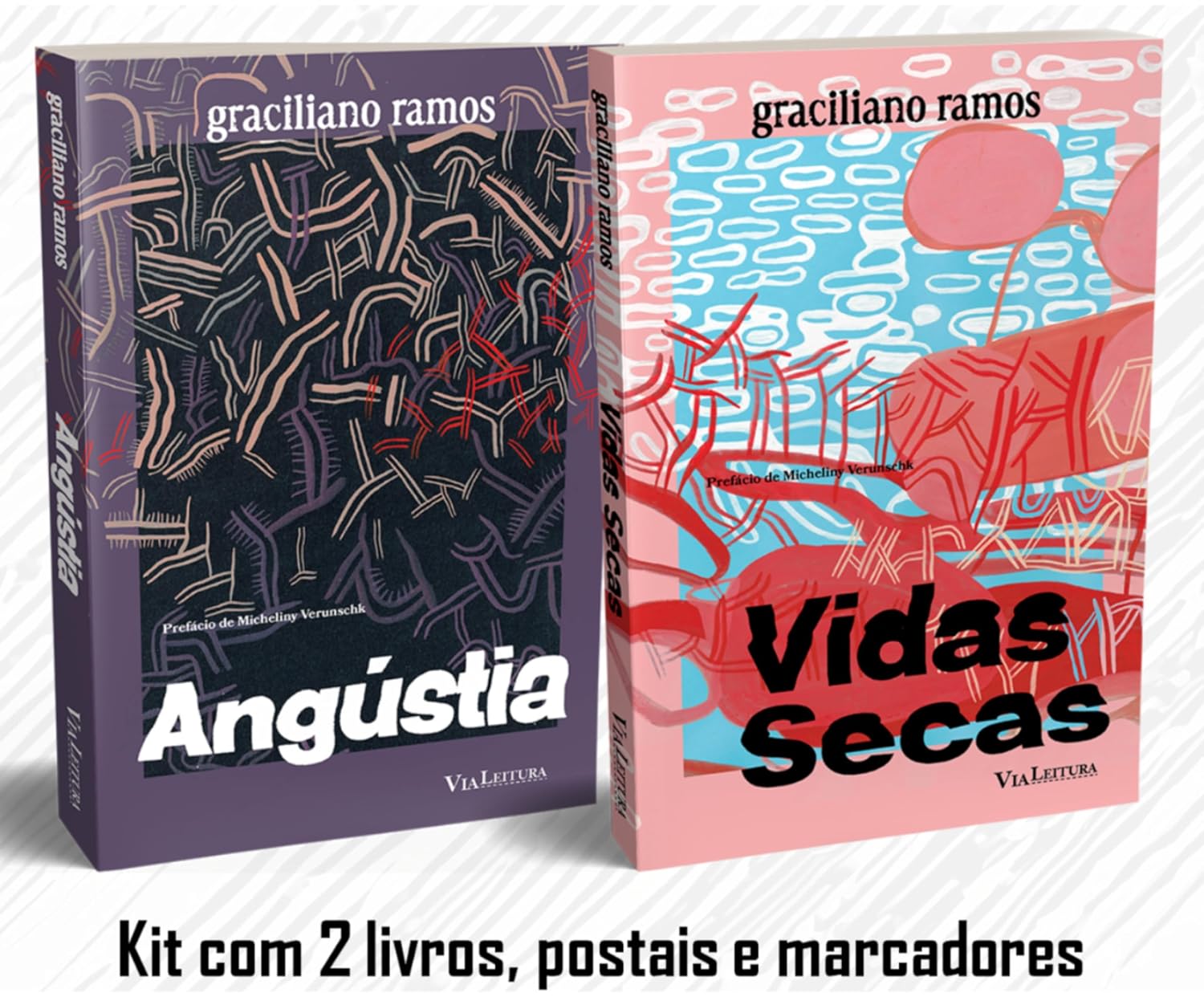 ler totalmente Graciliano Ramos – Vidas Secas + Angústia: Kit com 2 livros, Postais e Marcadores