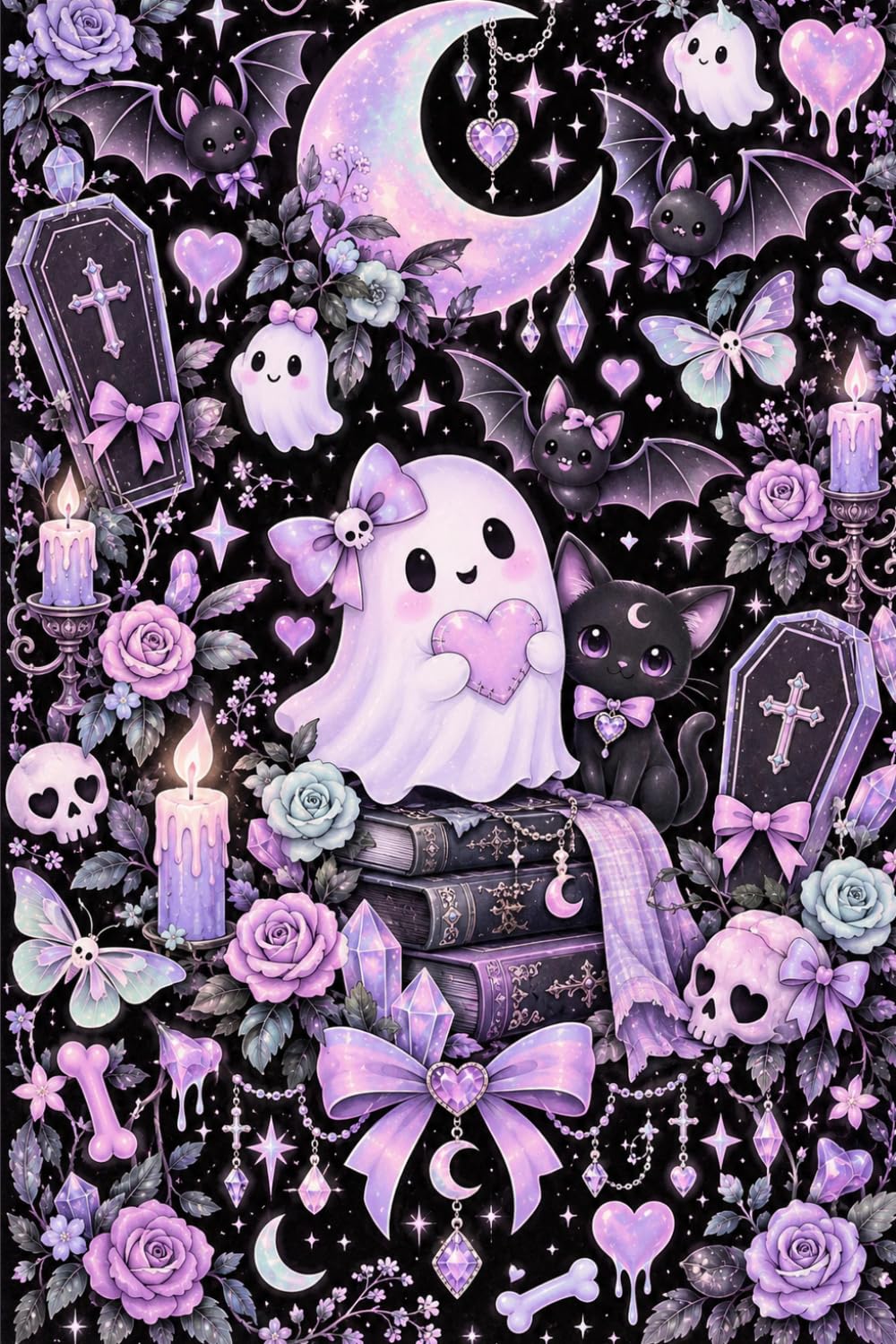 Pastel Goth Notebook: Cute Spooky Aesthetic Lined Journal | Ghosts, Bats & Crescent Moons for Halloween | 6x9, 110 Pages baixar livro de graça