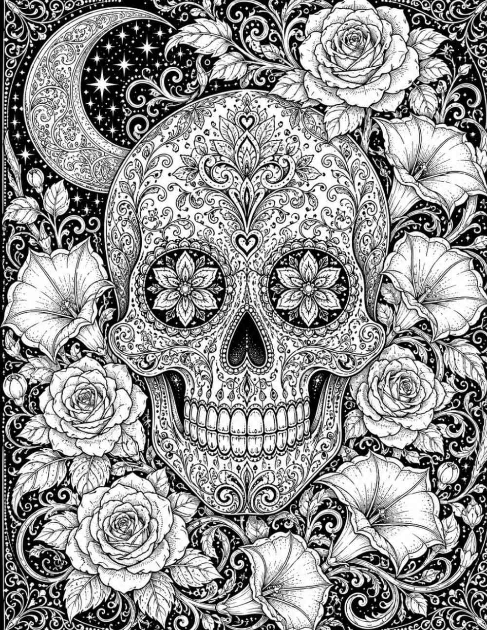 capítulo por capítulo baixar Sugar Skull, Moon, Roses and Moonflowers ~ Graph Paper