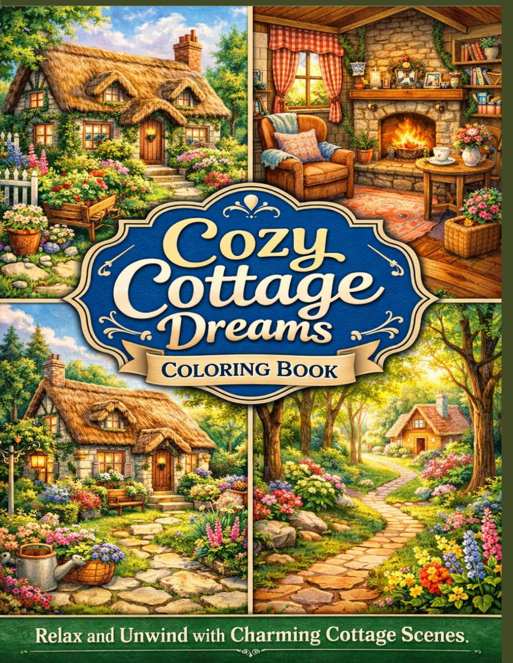 Cozy Cottage Dreams Coloring Book: Charming Cottage Scenes, Peaceful Gardens & Relaxing Countryside Escapes for Stress Relief baixar o livro de graça