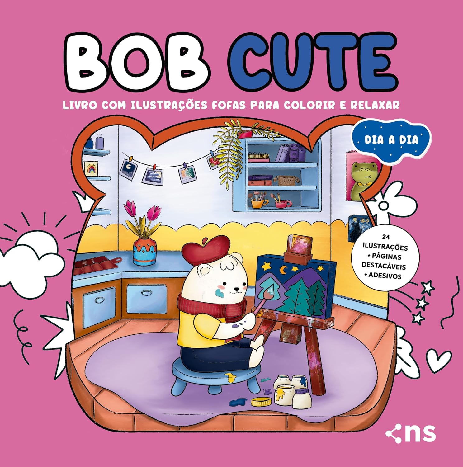 BOB CUTE – DIA A DIA – Livro com ilustrações fofas e originais para pintar, páginas destacáveis e acompanha uma cartela de adesivo - papel 180gr baixar o livro de graça