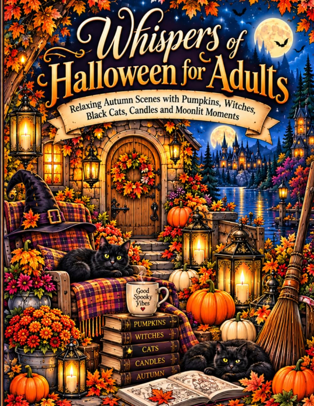 ler totalmente Whispers of Halloween for Adults: Relaxing Autumn Scenes with Pumpkins, Witches, Black Cats, Candles and Moonlit Moments