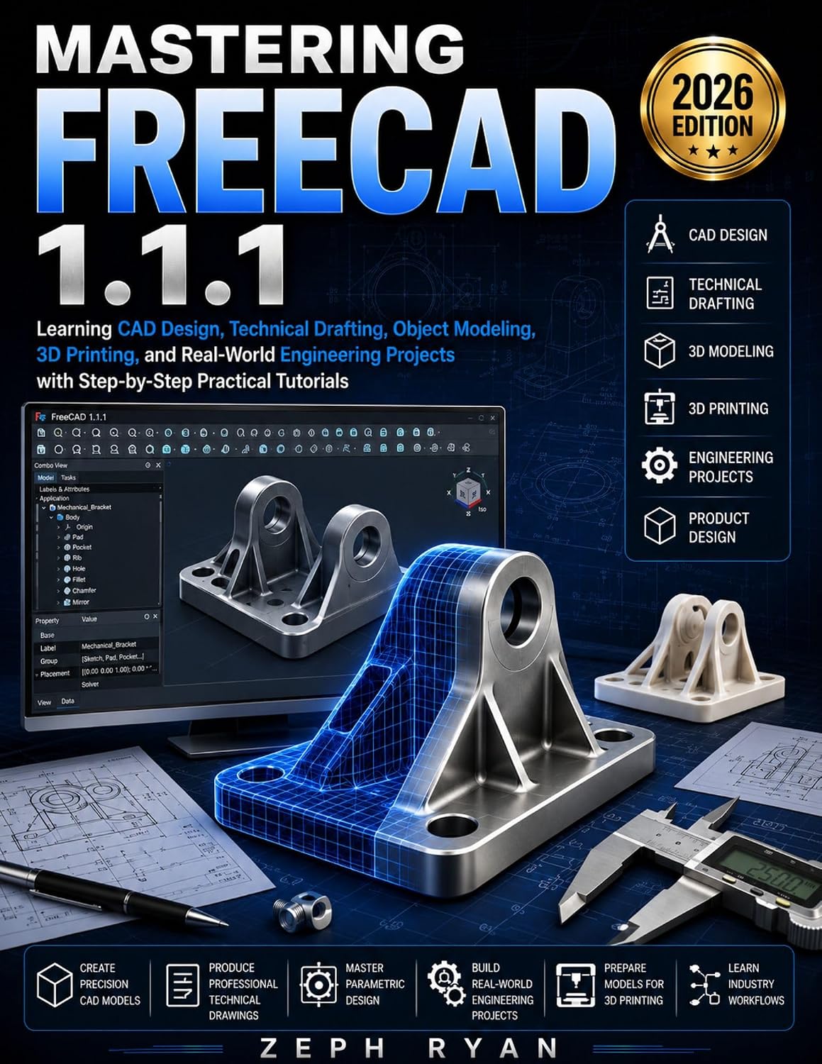 ler totalmente MASTERING FREECAD 1.1.1: Learning CAD Design, Technical Drafting, Object Modeling, 3D Printing, and Real-World Engineering Projects with Step-by-Step Practical Tutorials (English Edition)