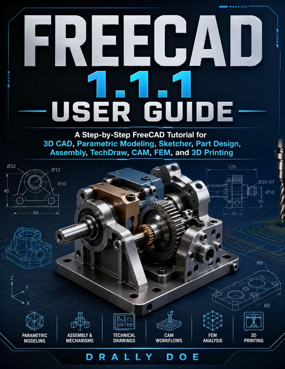 capítulo por capítulo baixar FREECAD 1.1.1 USER GUIDE: A Step-by-Step FreeCAD Tutorial for 3D CAD, Parametric Modeling, Sketcher, Part Design, Assembly, TechDraw, CAM, FEM, and 3D Printing (English Edition)