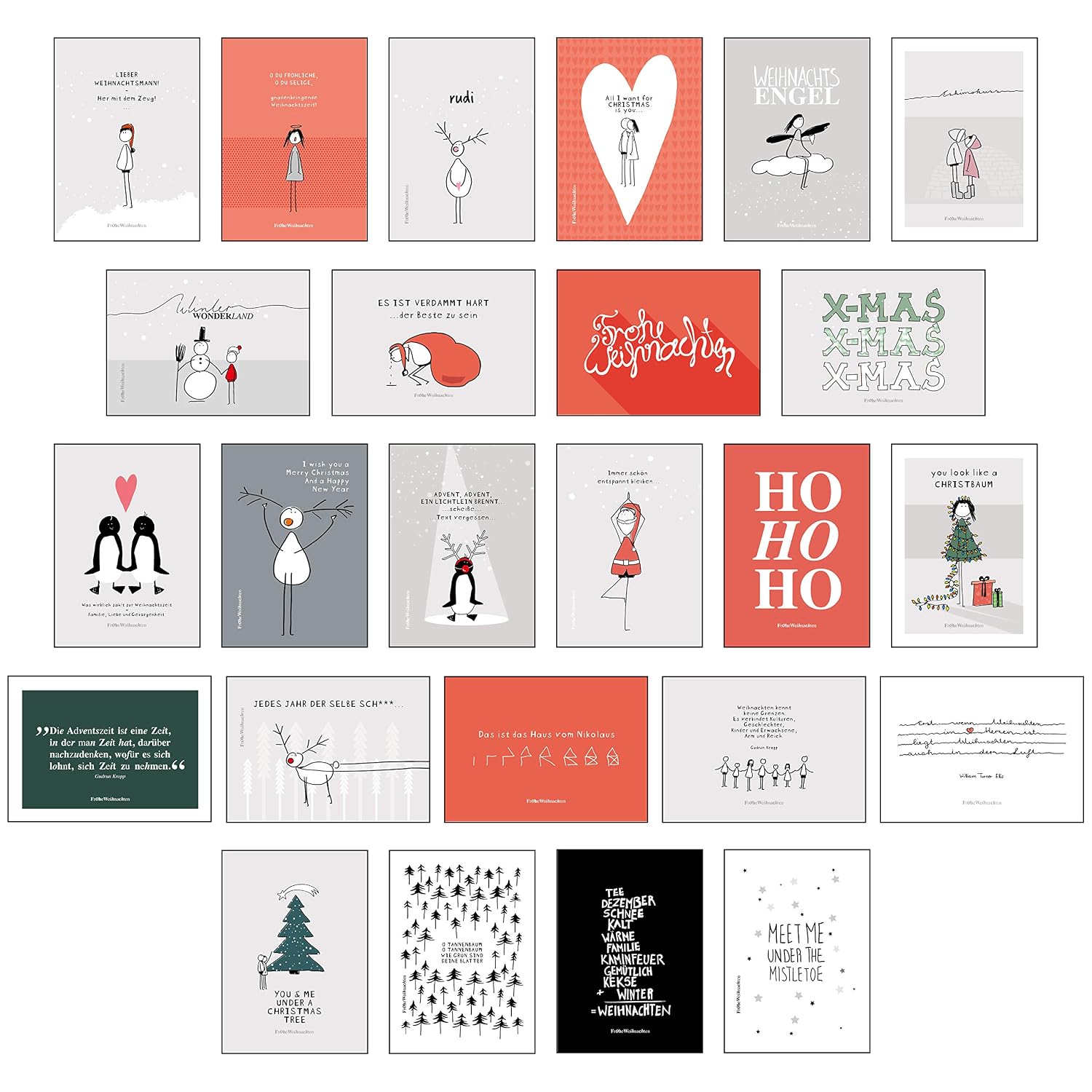 ler totalmente 25 handgemachte Weihnachtskarten Teil 1: Hochwertiges Weihnachtskarten Postkarten Set mit Detailverliebten und Hand designten hochwertigen Postkarten mit Sprüchen und Zitaten