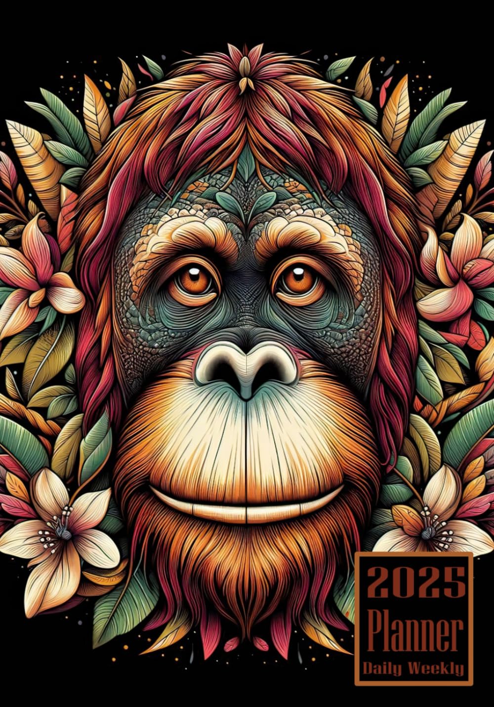 2025 Planner: Orangutan Ape Animal themed Cover Daily Weekly Diary 12 Month Calendar Vision board Schedule Organizer Goals Address Contact Notes