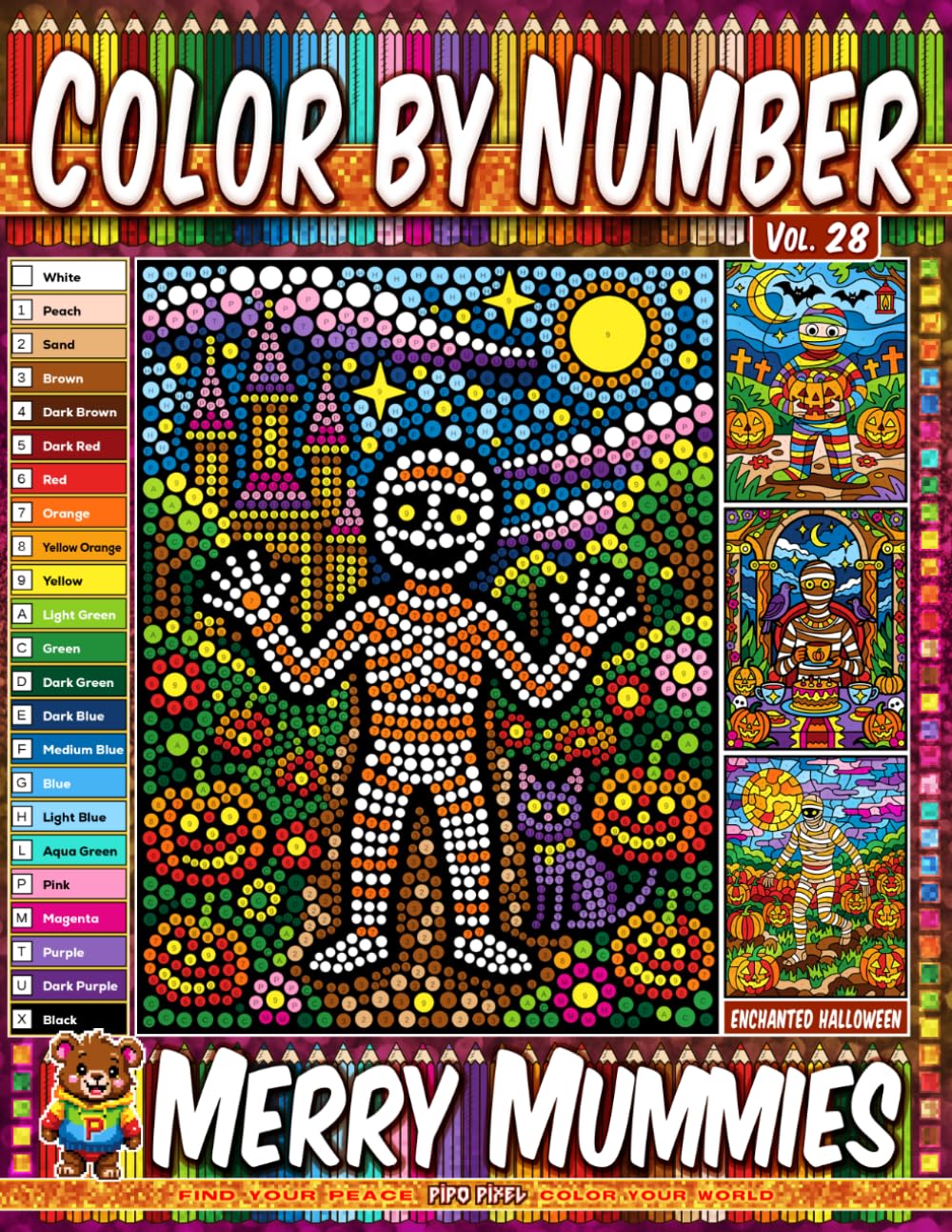 ler totalmente Color by Number Vol. 28 - Merry Mummies: Enchanted Halloween Edition - 20 Pages in Diverse Art Styles - Whimsical Wrapped Friends For Spooky Autumn Nights (Premium Print: Diverse Art Styles)