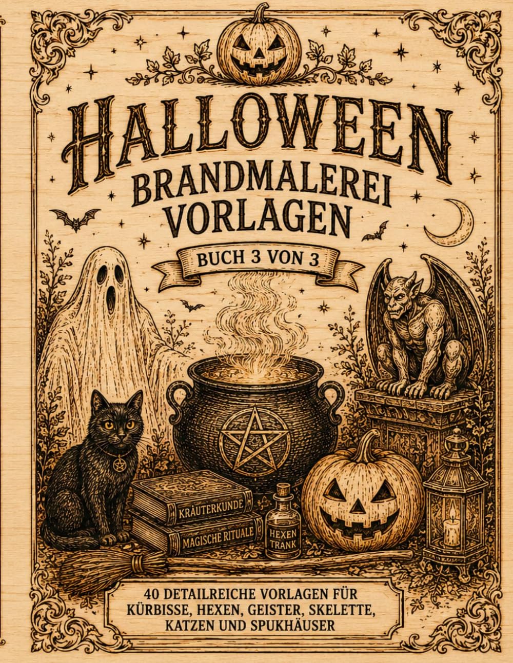 Halloween Brandmalerei Vorlagen: Vorlagebuch 3 von 3 Halloween Motive zum Abpausen, Übertragen und Brandmalen auf Holz Pyrographie Vorlagen für... Geister, Skelette, Katzen und Spukhäuser baixar o livro de graça