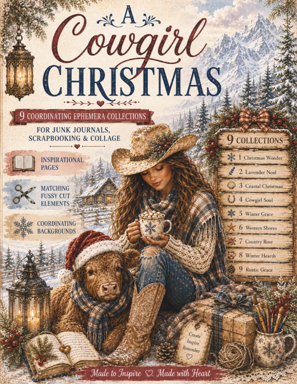 Ephemera Cut and Collage - A Cowgirl Christmas: 9 Coordinating Collections for Junk Journals, Scrapbooking & Collage Art - Full inspirational pages -... backgrounds - Matching fussy-cut elements baixar o livro de graça