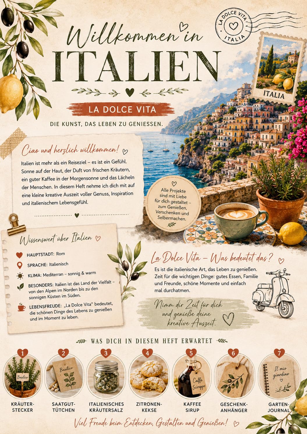 Italien erleben – kreativ & gemütlich: Mediterrane Rezepte, Printables, Gartenideen und kreative Projekte für dein Zuhause (Die Kreative Weltreise 2) (German Edition) baixar livro de graça