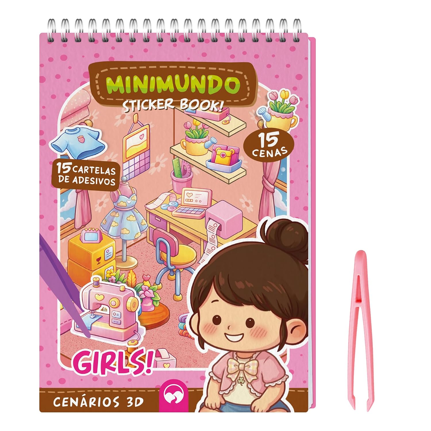 Girls - Minimundo Sticker Book: 15 Cenários, 15 Cartelas de Adesivos para colar e Pinça Plástica
