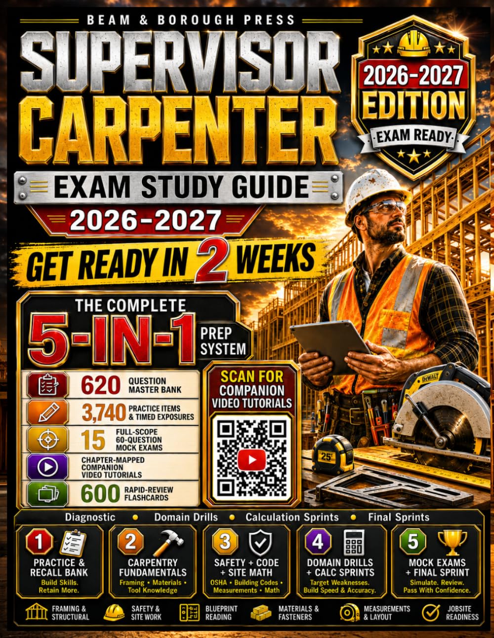 ler totalmente Supervisor Carpenter Exam Study Guide 2026-2027: Get Ready in 2 Weeks | 5-in-1 NYC DCAS Prep: 3,740 Practice Items, 15 Full-Scope Mocks, 600 Flashcards & 20 Video Tutorials