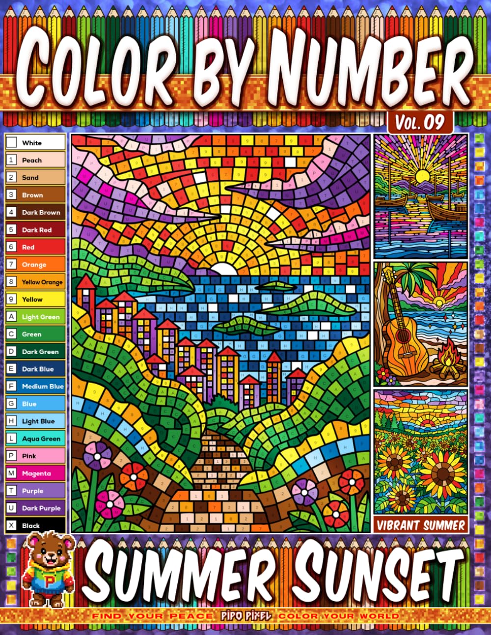 Color by Number Vol. 09 - Summer Sunset: Vibrant Summer Edition - 20 Pages in Diverse Art Styles - Beautiful Landscapes for Mindful Relaxation baixar livro de graça