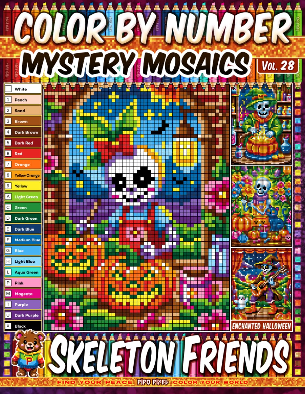 Color by Number - Skeleton Friends - Mystery Mosaic Coloring Book - Vol. 28: 20 Designs in Pixel Art - Whimsical Skeletons And Spooky Halloween Fun (Premium Print: Mystery Mosaic) baixar o livro de graça