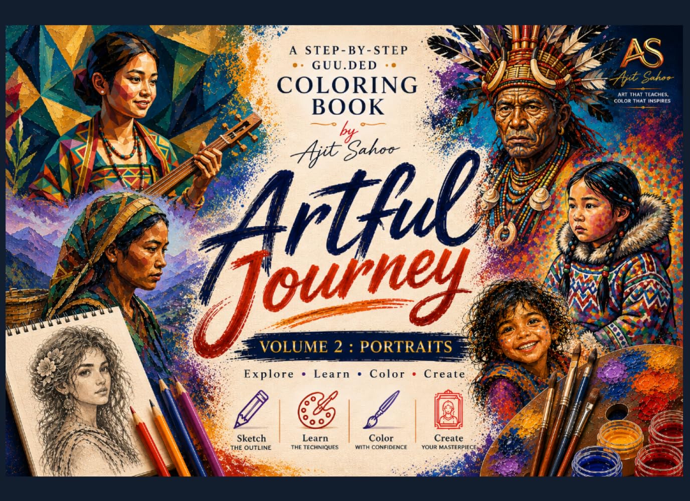 Artful Journey – Volume 2: Portraits: A Step-by-Step Guided Coloring Book for Adults, Teens, Beginners & Artists baixar livro de graça