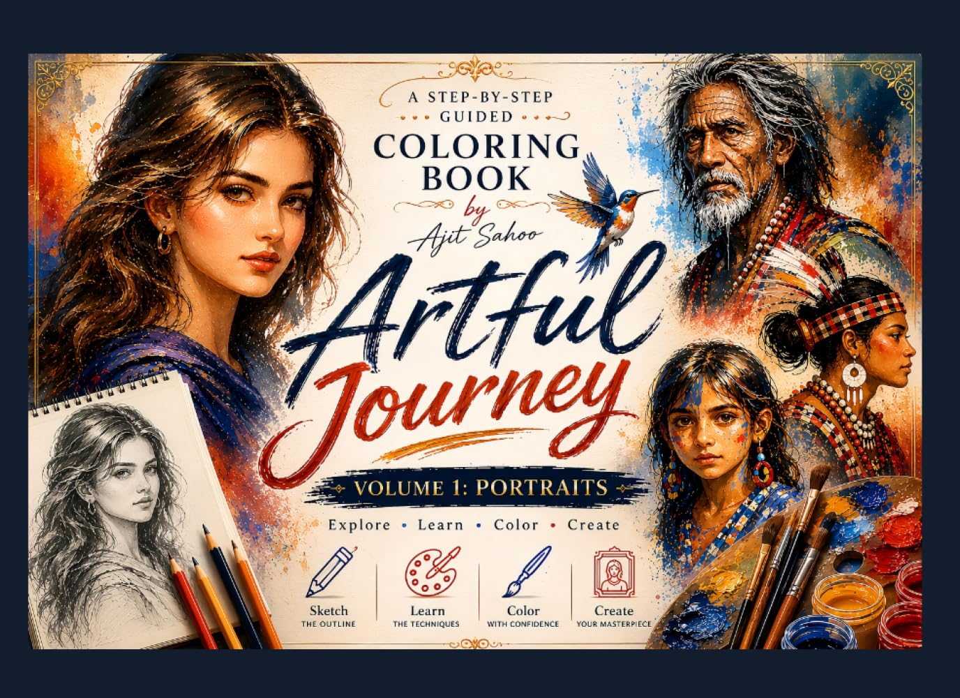 Artful Journey – Volume 1: Portraits: A Step-by-Step Guided Coloring Book for Adults, Teens, Beginners & Artists (Artful Journey: Step-by-Step Guided Coloring Books) baixar livro de graça