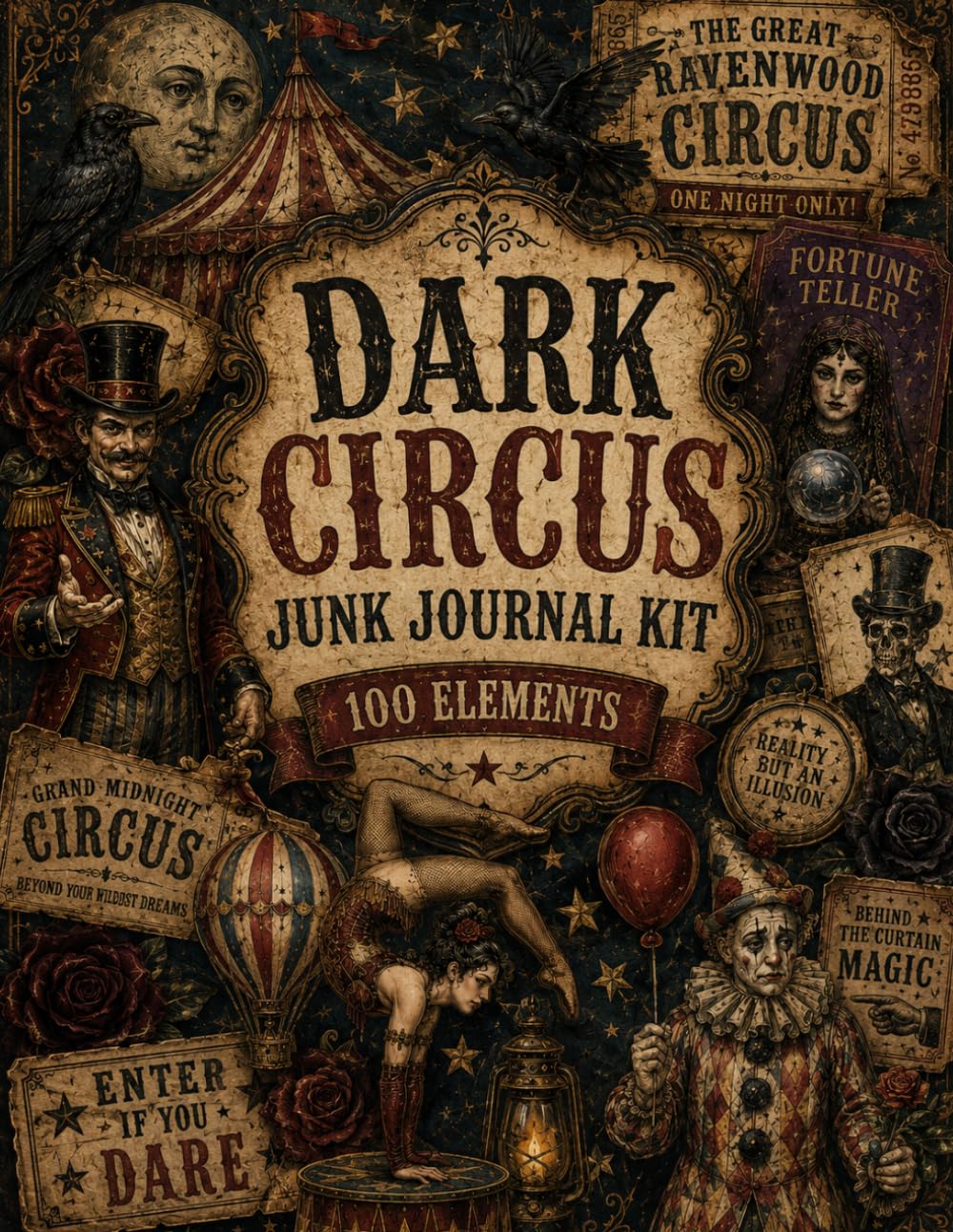 Dark Circus Junk Journal Kit: Gothic Vintage Sideshow Ephemera with Labels, Tags and Fussy Cuts for Scrapbooking baixar livro de graça