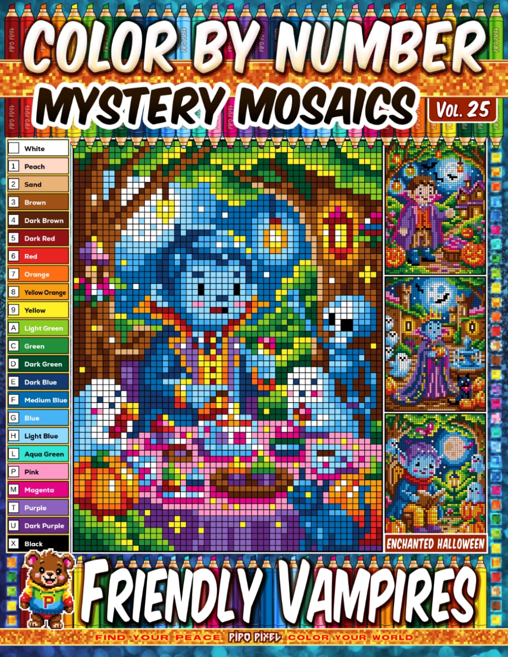 Color by Number - Friendly Vampires - Mystery Mosaic Coloring Book - Vol. 25: 20 Pixel Art Designs - Cute Fangs And Whimsical Midnight Adventures (Premium Print: Mystery Mosaic) baixar livro de graça