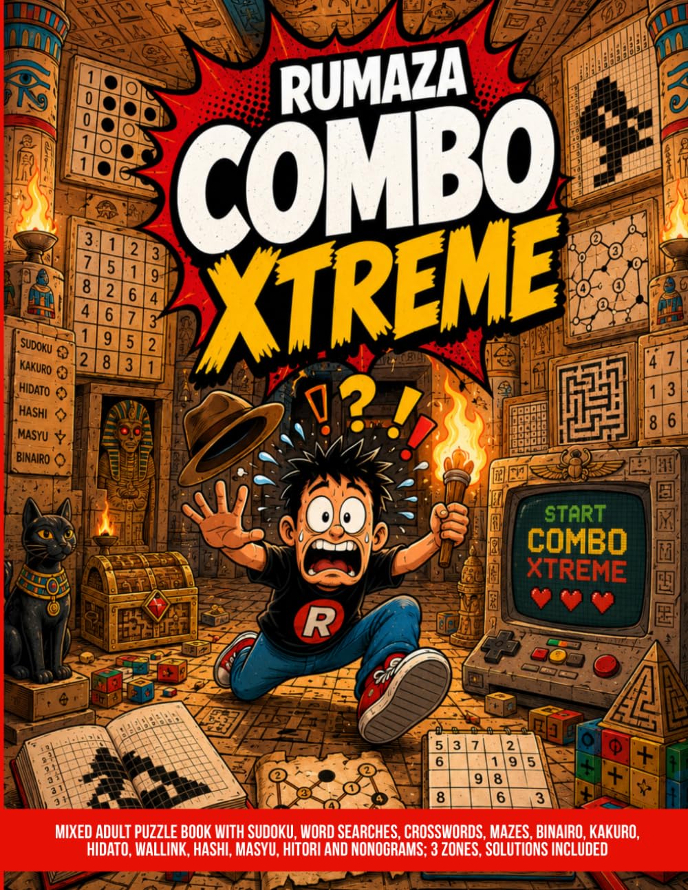 ler totalmente RUMAZA COMBO — Volume 6: Portable Library (Misión 006): Mixed adult puzzle book with sudoku, word searches, crosswords, mazes, binairo, kakuro,... solutions included (RUMAZA COMBO XTREME)