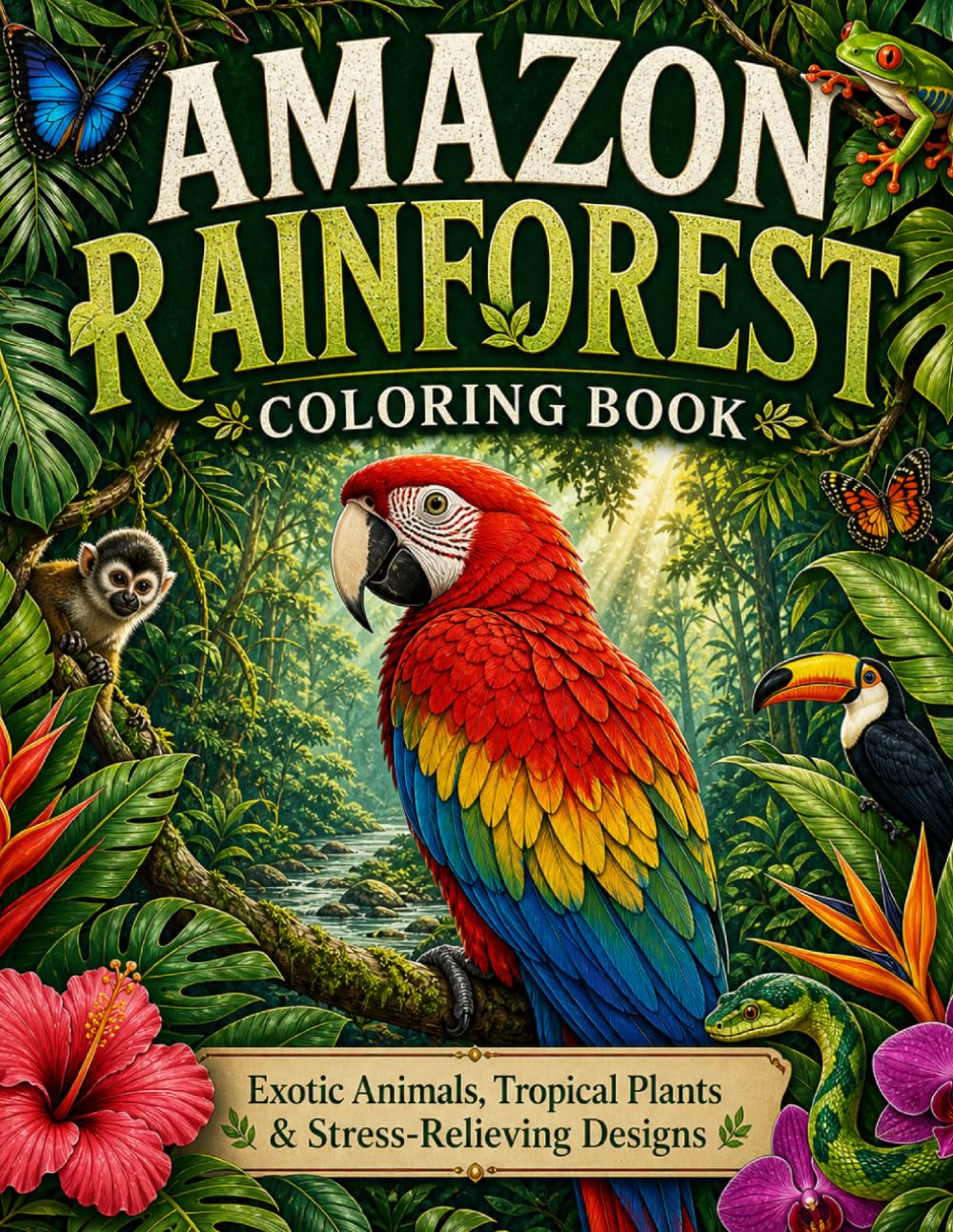 ler totalmente Amazon Rainforest Coloring Book: Exotic Wildlife, Tropical Plants & Relaxing Jungle Scenes with Simple to Detailed Designs for Adults and Teens (Nature’s Wonders Coloring Collection)