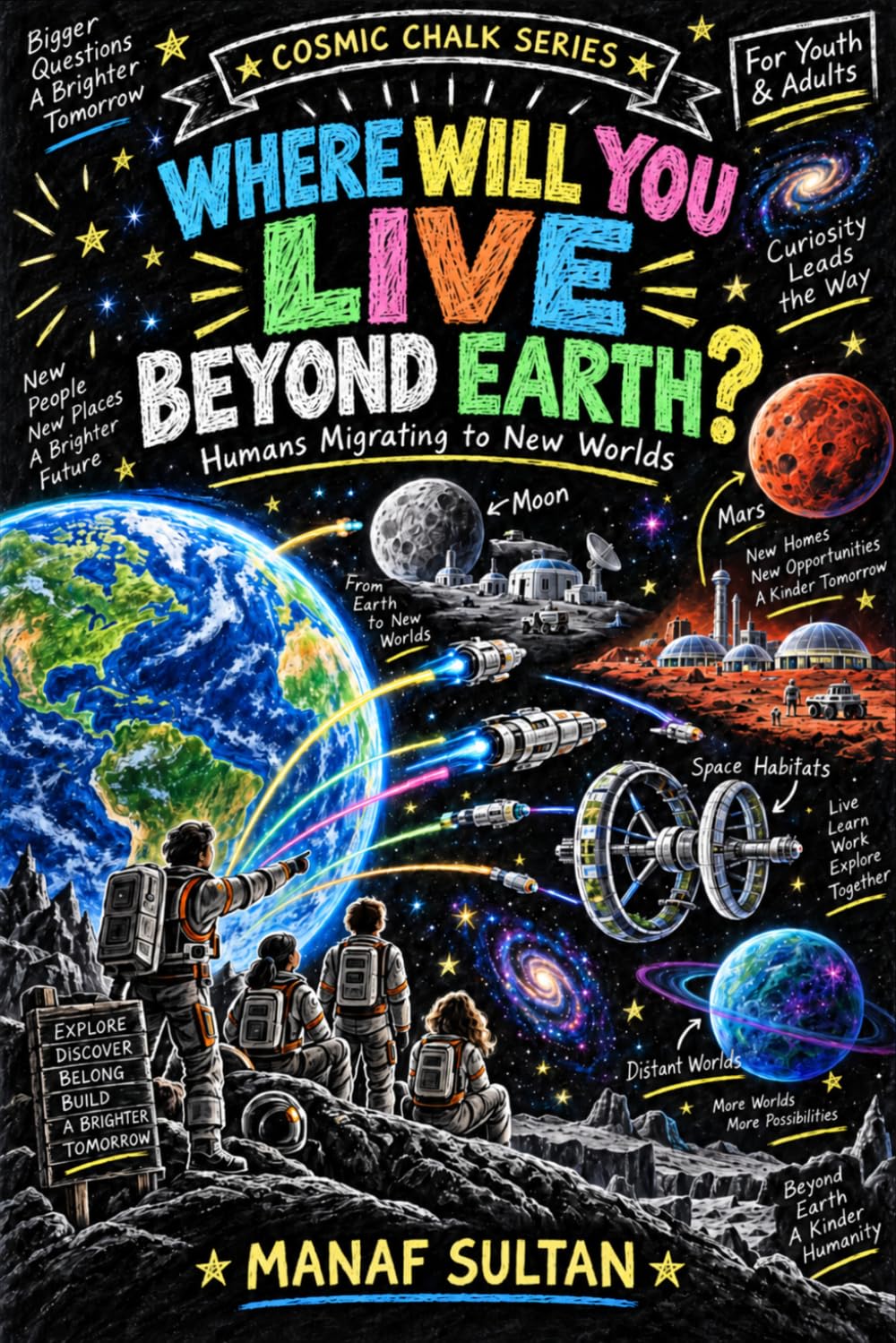 Where Will You Live Beyond Earth?: Humans Migrating to New Worlds — The Moon, Mars, Space Habitats, and Exoplanets Explored Through What People Really Need to Survive (Cosmic Chalk)