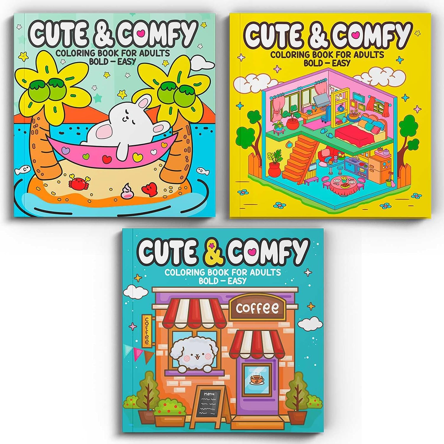 ler totalmente Coleção Cute & Comfy Coloring Book for Adults Special - Bold Easy - Kit com 3 Livros de Colorir Adulto