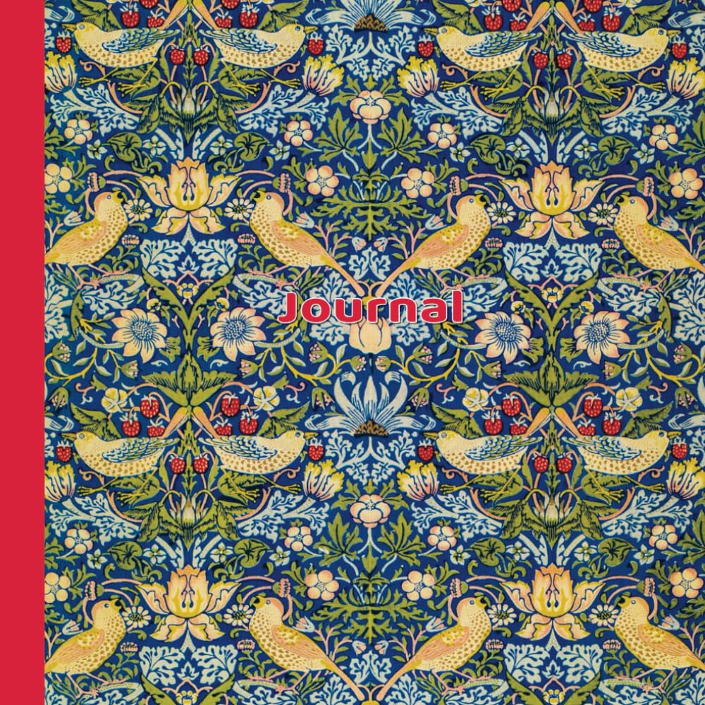 ler totalmente Lined Journal Notebook For Women: Wide Ruled 120 Pages 8.5 x 8.5 in | William Morris Strawberry Thief | Vintage Aesthetic Design