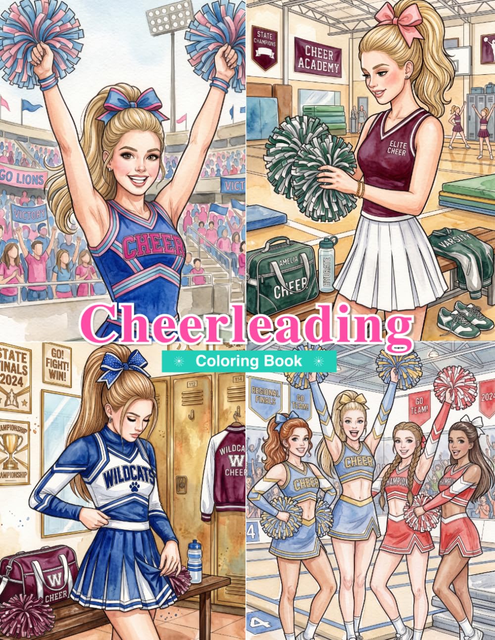 Cheerleading Coloring Book for Adults: Women Cheerleaders, Pom Poms, Jumps, Stunts, Team Practice, Uniforms, and Energetic Performance Scenes baixar o livro de graça