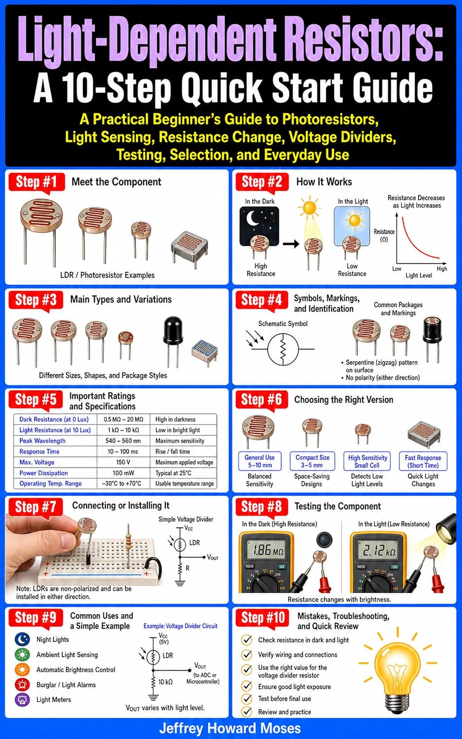 capítulo por capítulo baixar Light-Dependent Resistors: A 10-Step Quick Start Guide: A Practical Beginner’s Guide to Photoresistors, Light Sensing, Resistance Change, Voltage Dividers,... Start Guides Book 13) (English Edition)