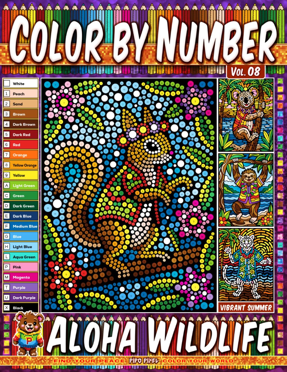 capítulo por capítulo baixar Color by Number Vol. 08 - Aloha Wildlife: Vibrant Summer Edition - 20 Pages in Diverse Art Styles - Relaxing Tropical Hawaiian Animals Coloring Book