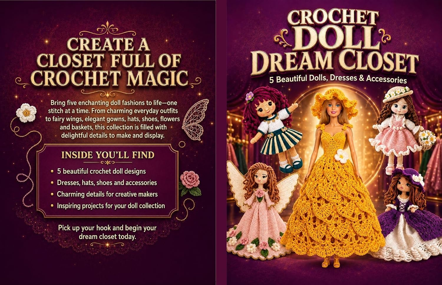 Crochet Doll Dream Closet: 5 Enchanting Crochet Doll Patterns with Beautiful Dresses, Fairy Wings, Hats, Shoes, Flowers and Accessories (English Edition) baixar livro de graça