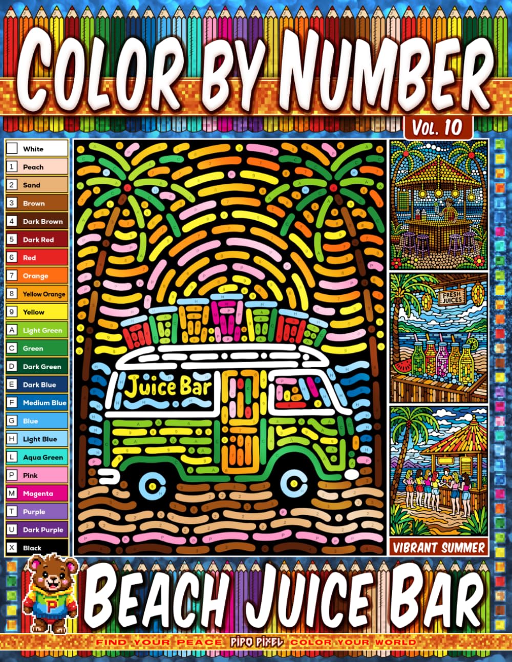 ler totalmente Color by Number Vol. 10 - Beach Juice Bar: Vibrant Summer Edition - 20 Pages in Diverse Art Styles - Tropical Smoothies And Sunny Coastal Sips
