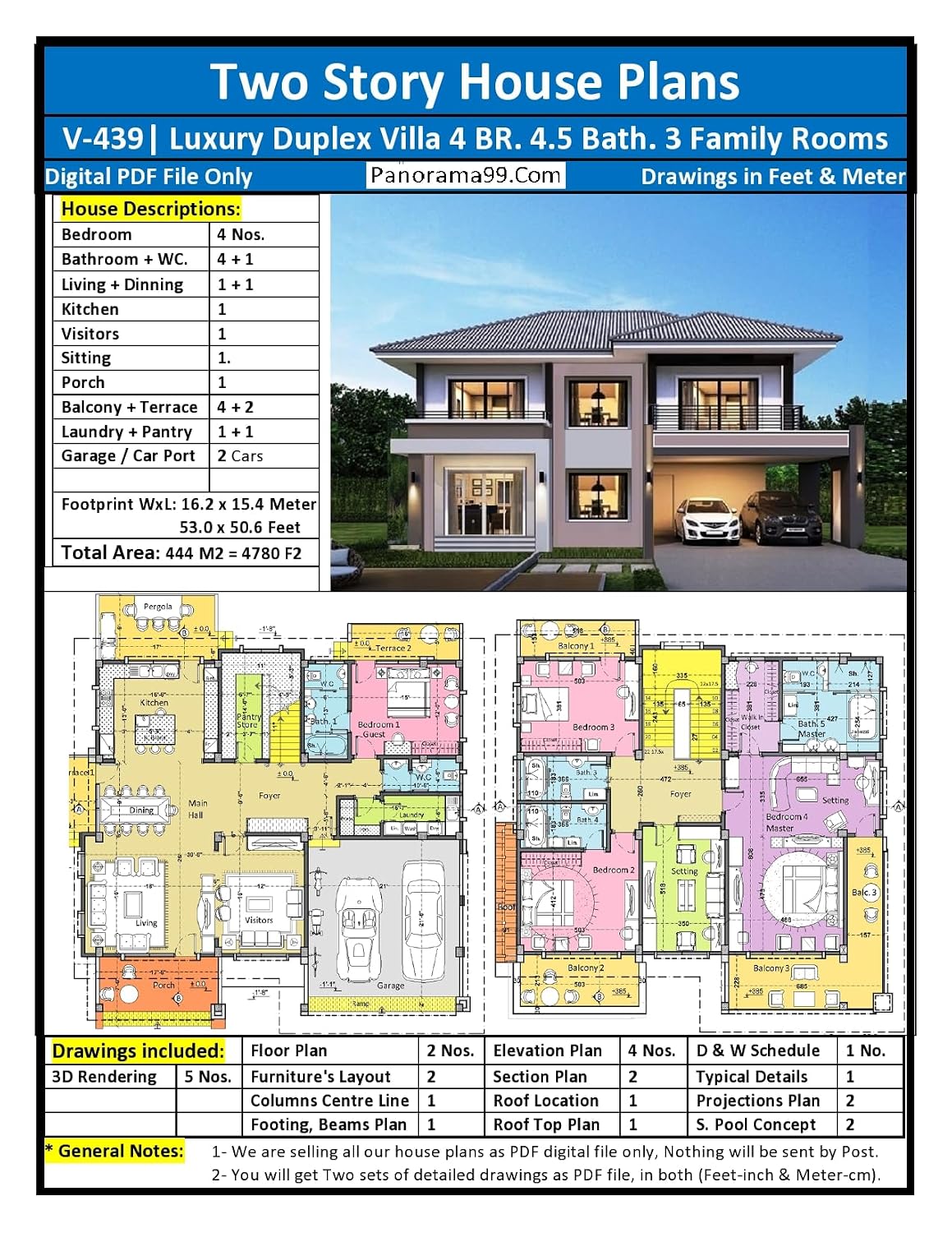 V-2439| Modern Duplex Villa – Luxury House Plans 4 Bedroom, 4 Living Rooms, Contemporary Home with Swimming Pool: Two Story House Plans, Drawings in Feet... House Plans B Book 2) (English Edition) baixar livro de graça
