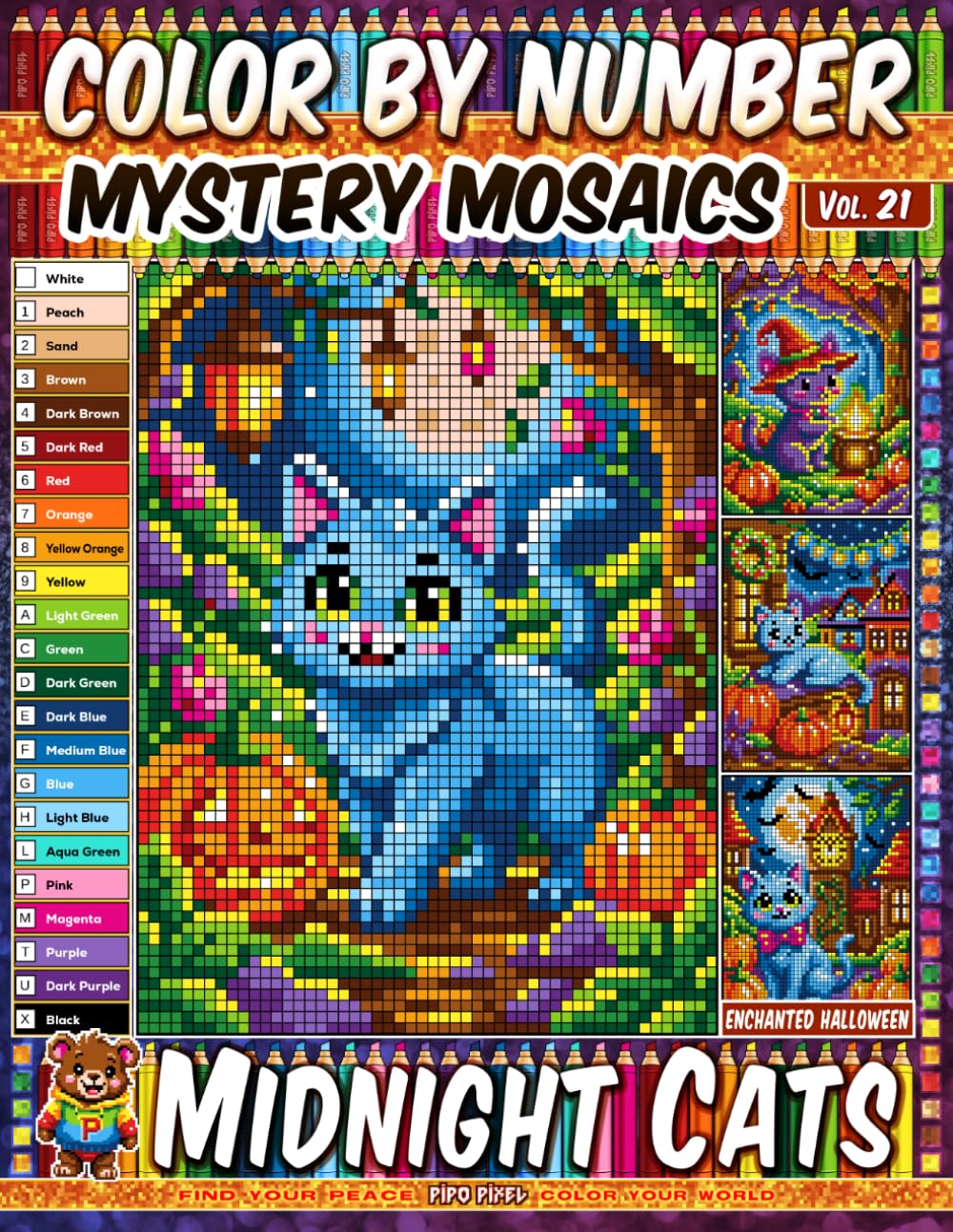 ler totalmente Color by Number - Midnight Cats - Mystery Mosaic Coloring Book - Vol. 21: 20 Pixel Art Designs - Enchanted Felines Under The Haunted Moonlight (Premium Print: Mystery Mosaic)