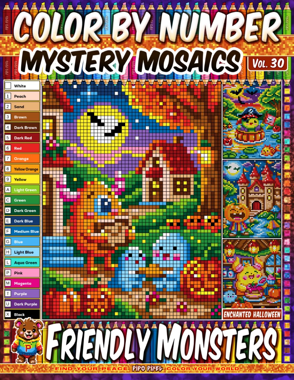 capítulo por capítulo baixar Color by Number - Friendly Monsters - Mystery Mosaic Coloring Book - Vol. 30: 20 Pixel Art Designs - Spooky Cute Color Activity Book For Halloween Celebration (Premium Print: Mystery Mosaic)