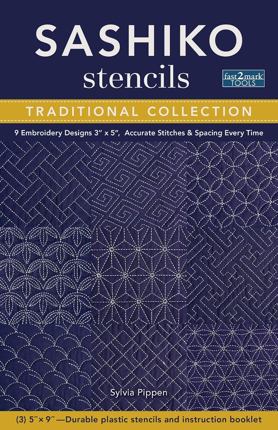 ler totalmente Sashiko Stencils, Traditional Collection: 9 Embroidery Designs 3" x 5", Accurate Stitches & Spacing Every Time
