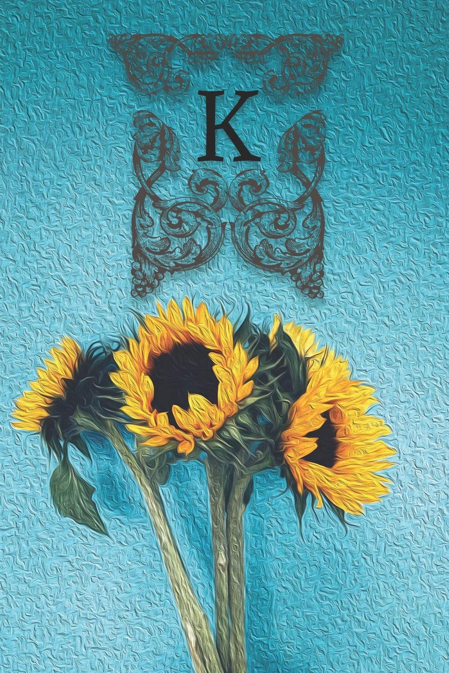 ler totalmente K: Monogram Sunflower Floral Oil Painting Notebook Journal Blank Lined Wide Rule Gift for Sunflower Lovers