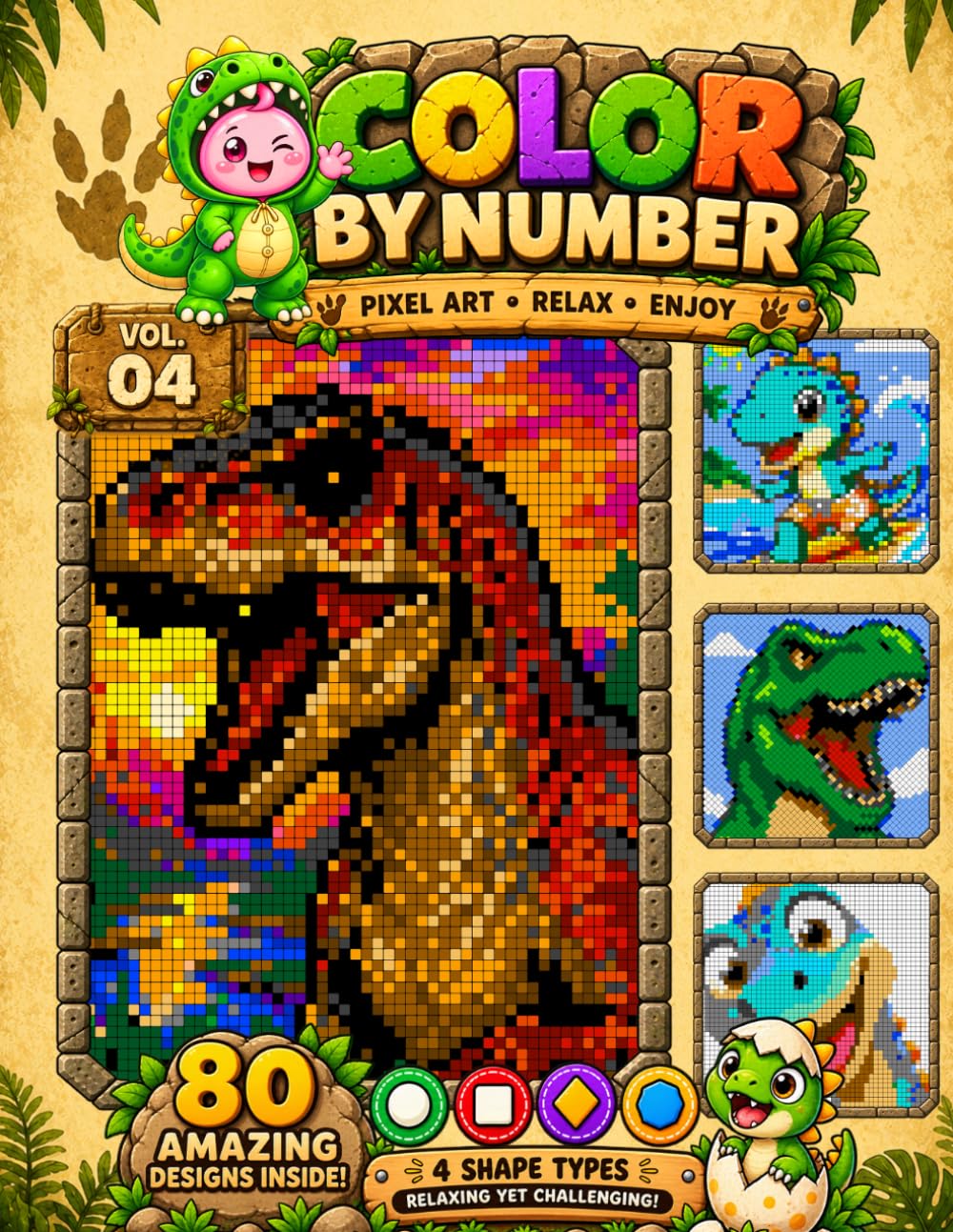 ler totalmente Dinosaur Color by Number: 80 Amazing Mystery Dinosaur Designs to Color, Reveal & Discover (Animals Color by Number)