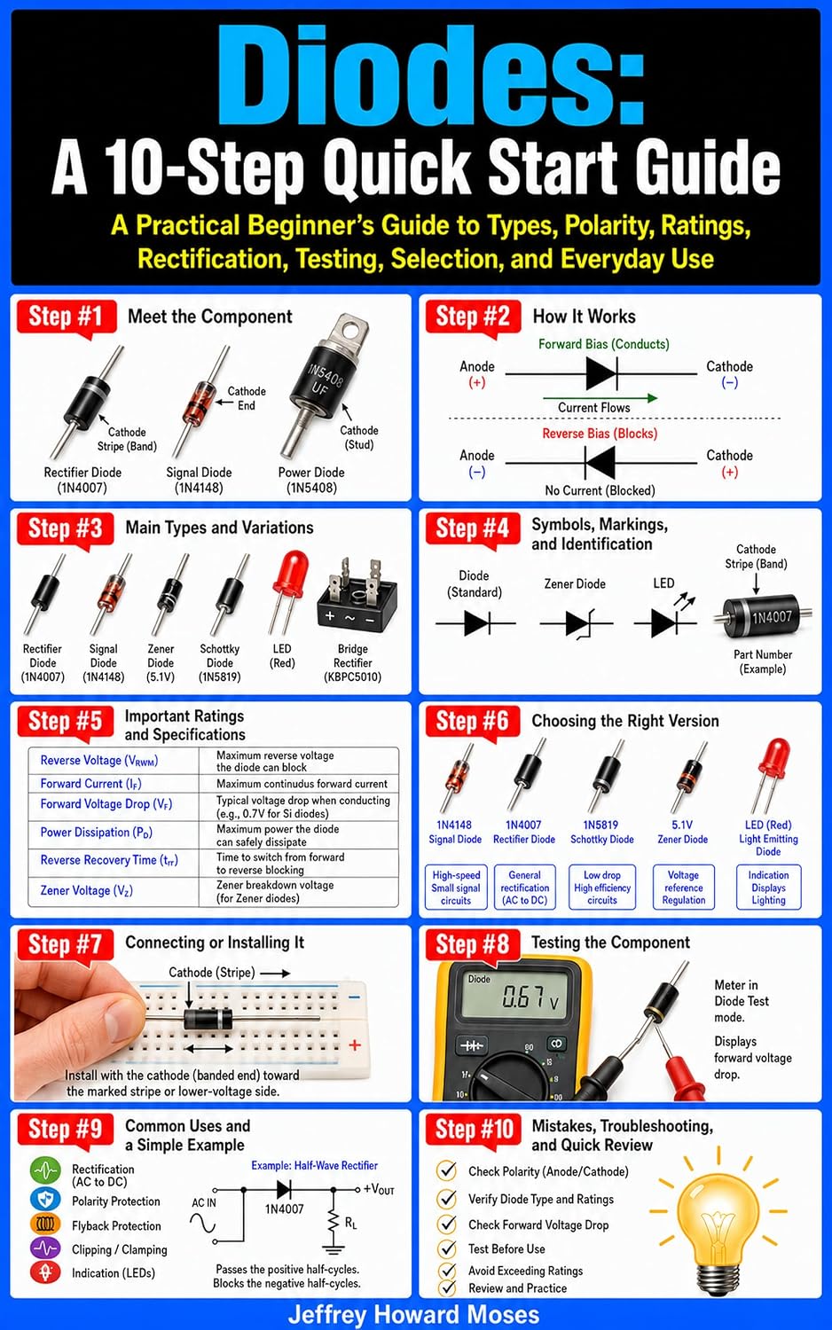 ler totalmente Diodes: A 10-Step Quick Start Guide: A Practical Beginner’s Guide to Types, Polarity, Ratings, Rectification, Testing, Selection, and Everyday Use (Electronic... Quick Start Guides Book 4) (English Edition)