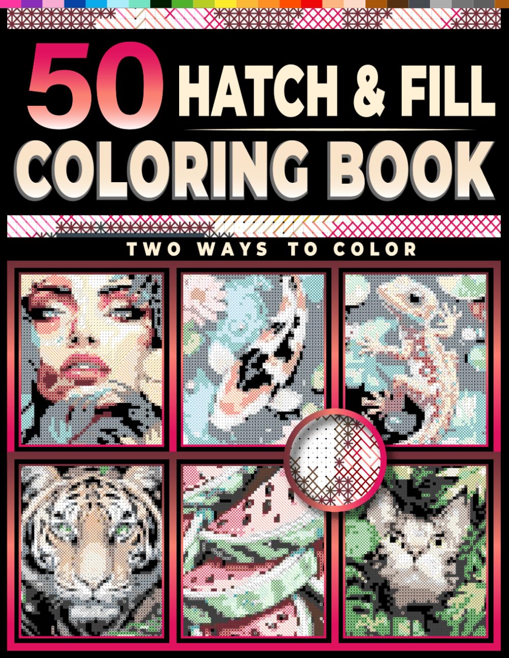 50 Hatch & Fill Coloring Book for Adults: 50 Hidden Pictures, Two Ways to Color – A Satisfying Mystery Coloring Challenge for Teens and Adults ( With Solutions ) baixar livro de graça