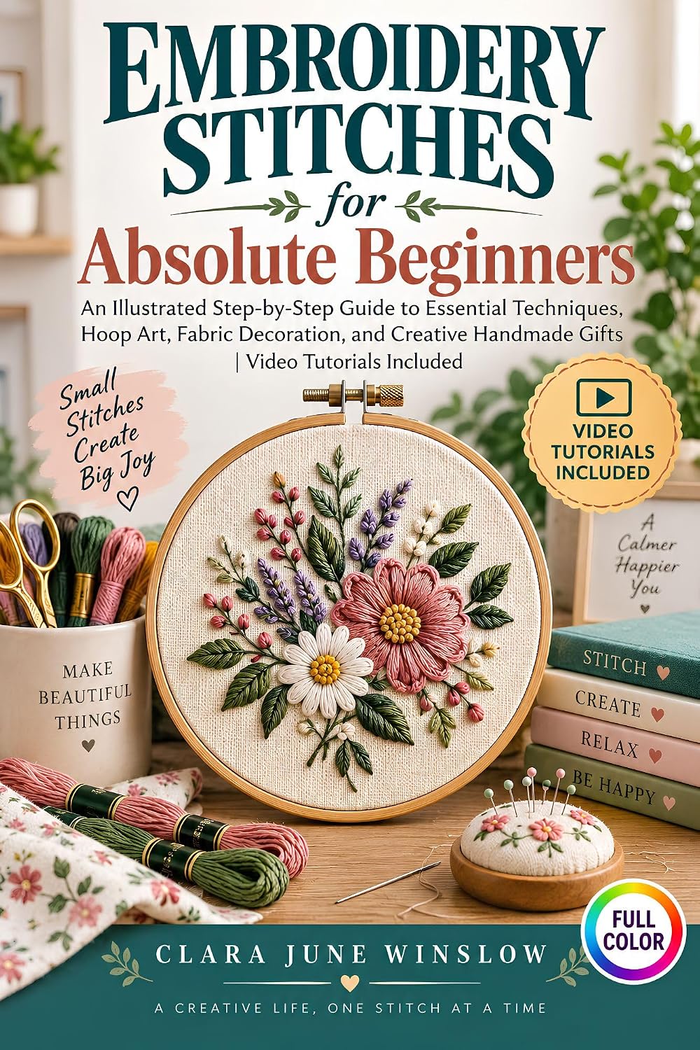 ler totalmente EMBROIDERY STITCHES FOR ABSOLUTE BEGINNERS: An Illustrated Step-by-Step Guide to Essential Techniques, Hoop Art, Fabric Decoration, and Creative Handmade... | Video Tutorials Included (English Edition)