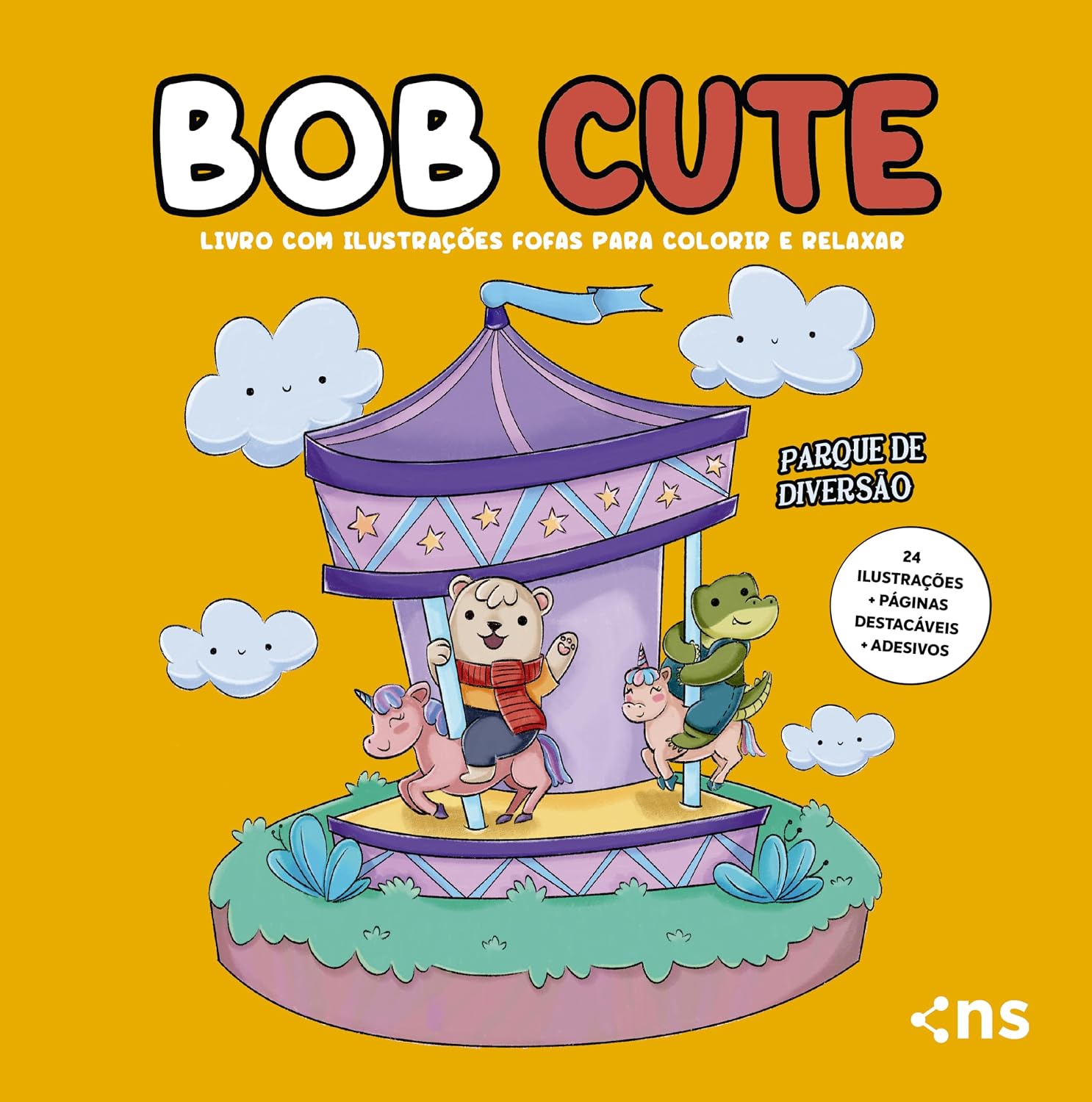 BOB CUTE – PARQUE DE DIVERSÃO - Livro com ilustrações fofas e originais para pintar, páginas destacáveis e acompanha uma cartela de adesivo - papel 180gr baixar livro de graça