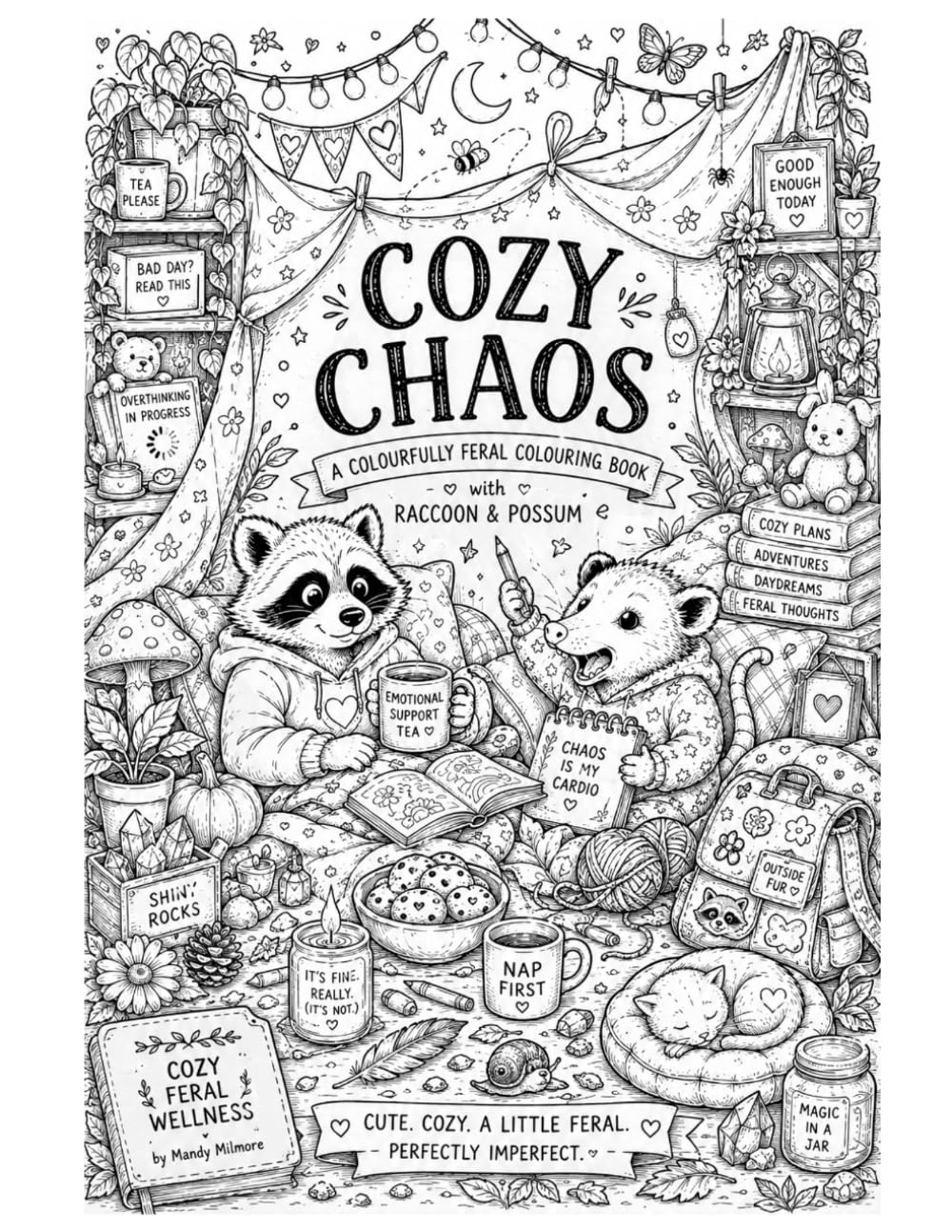 ler totalmente Cozy Chaos: A Colourfully Feral Colouring Book with Raccoon and Possum